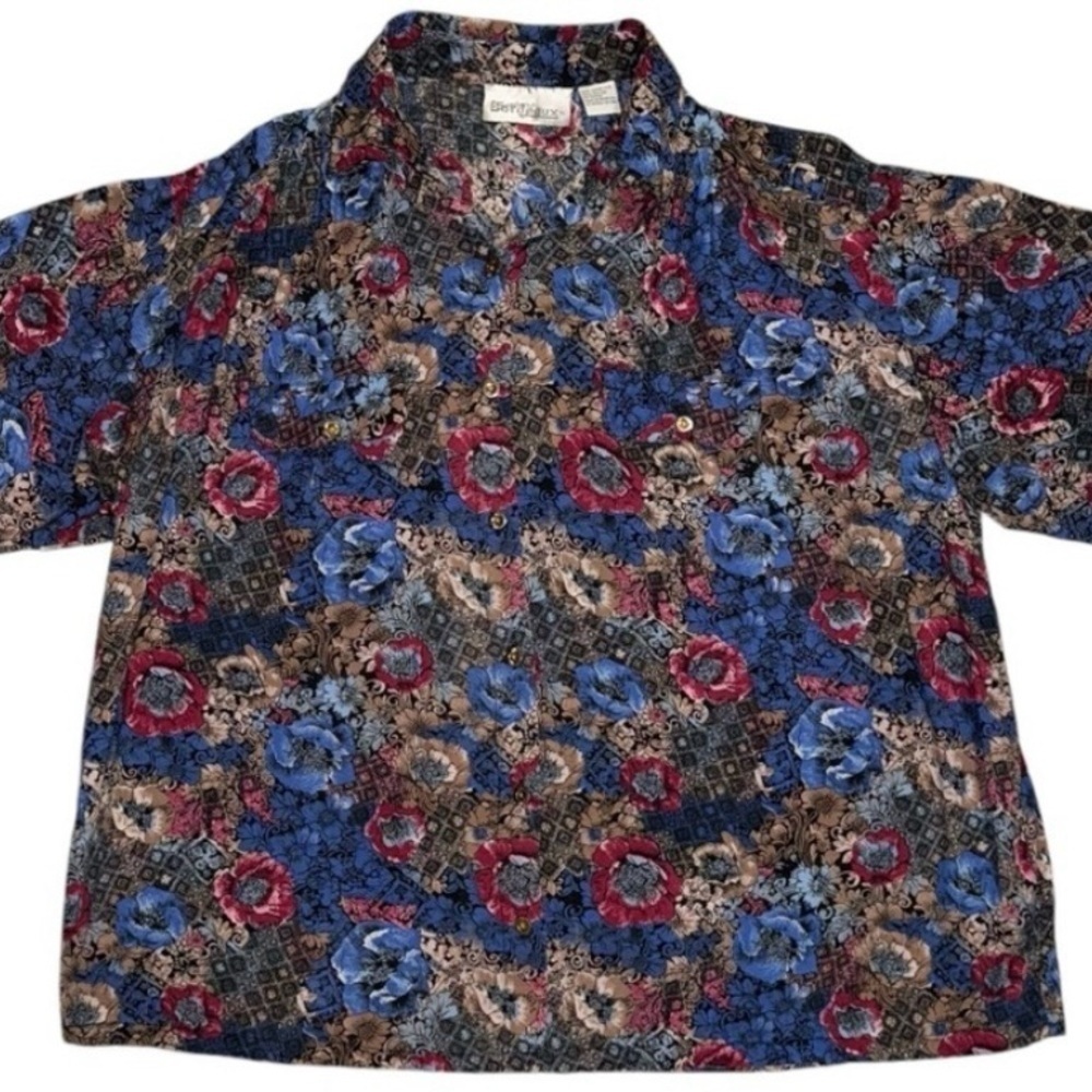 Women’s Sydney Bordeaux Size 24W/44 Rayon Rich Colored Floral Button Down Blouse
